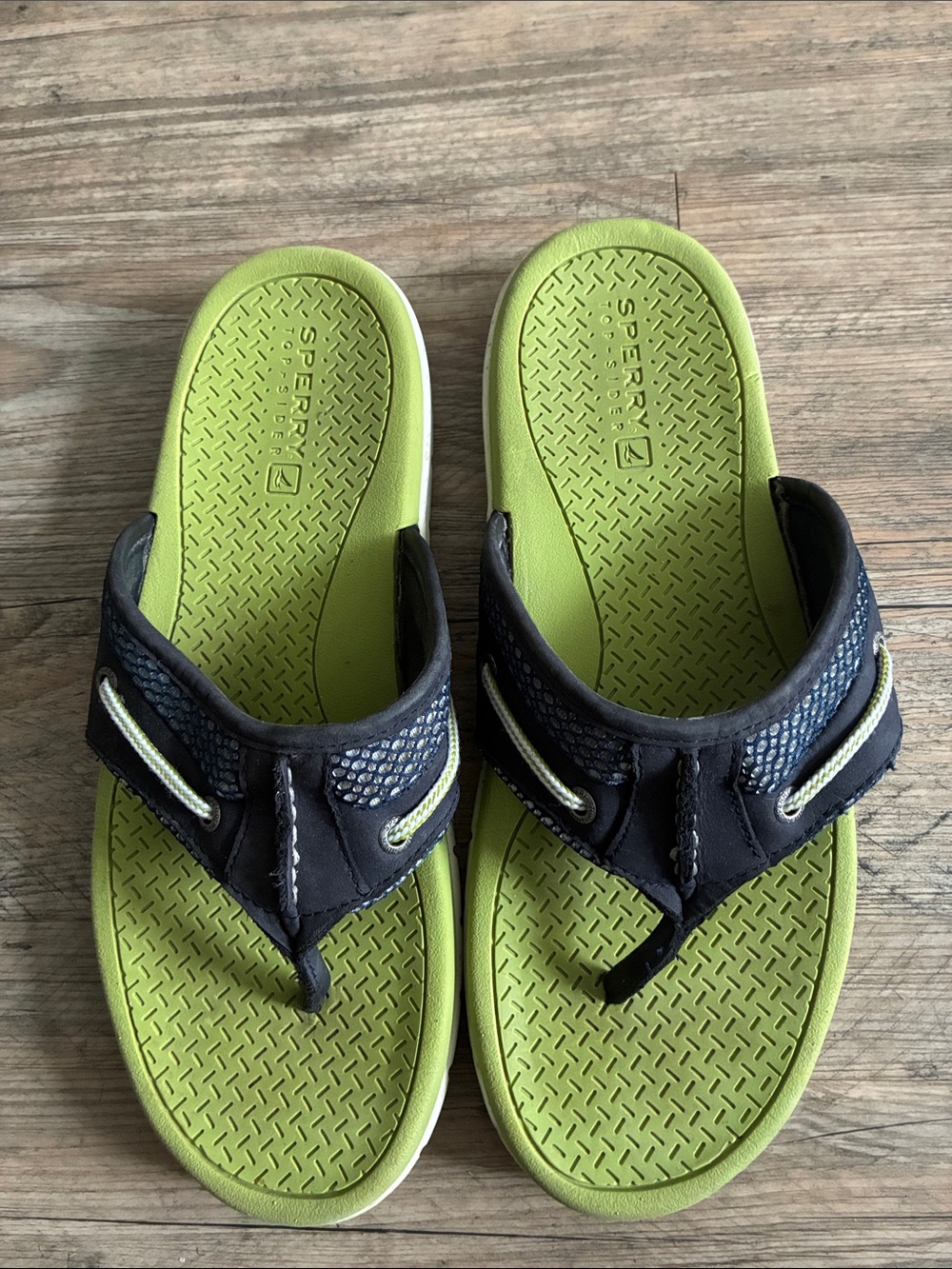 Men’s Sperry Navy and Lime Green Thong Sandals